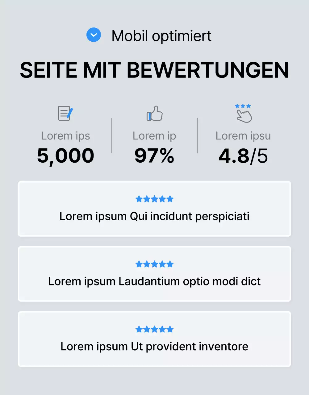Förderung einer Übersicht über eine trendige Modedetailseite in Blau und Grau