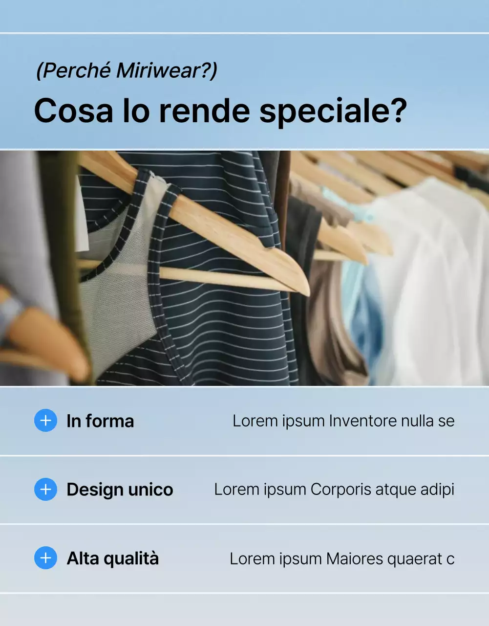 Promuovere una pagina di dettagli di moda blu e bianca di tendenza.