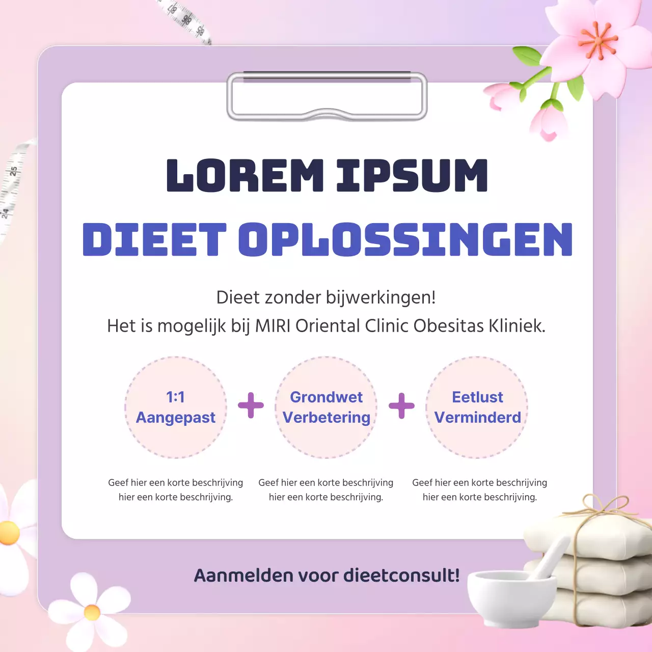 De obesitaskliniek van een Koreaanse kliniek promoten met een mooie lentebloem in mauve.