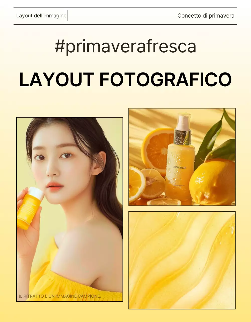Promuovere un semplice layout fotografico di cosmetici per la cura della pelle in giallo e arancione