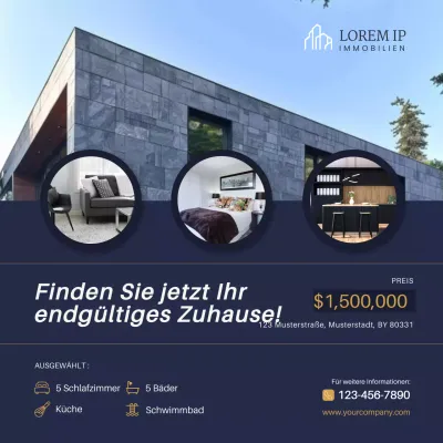 Blau und Gold Minimal Home For Sale Real Estate Instagram Post