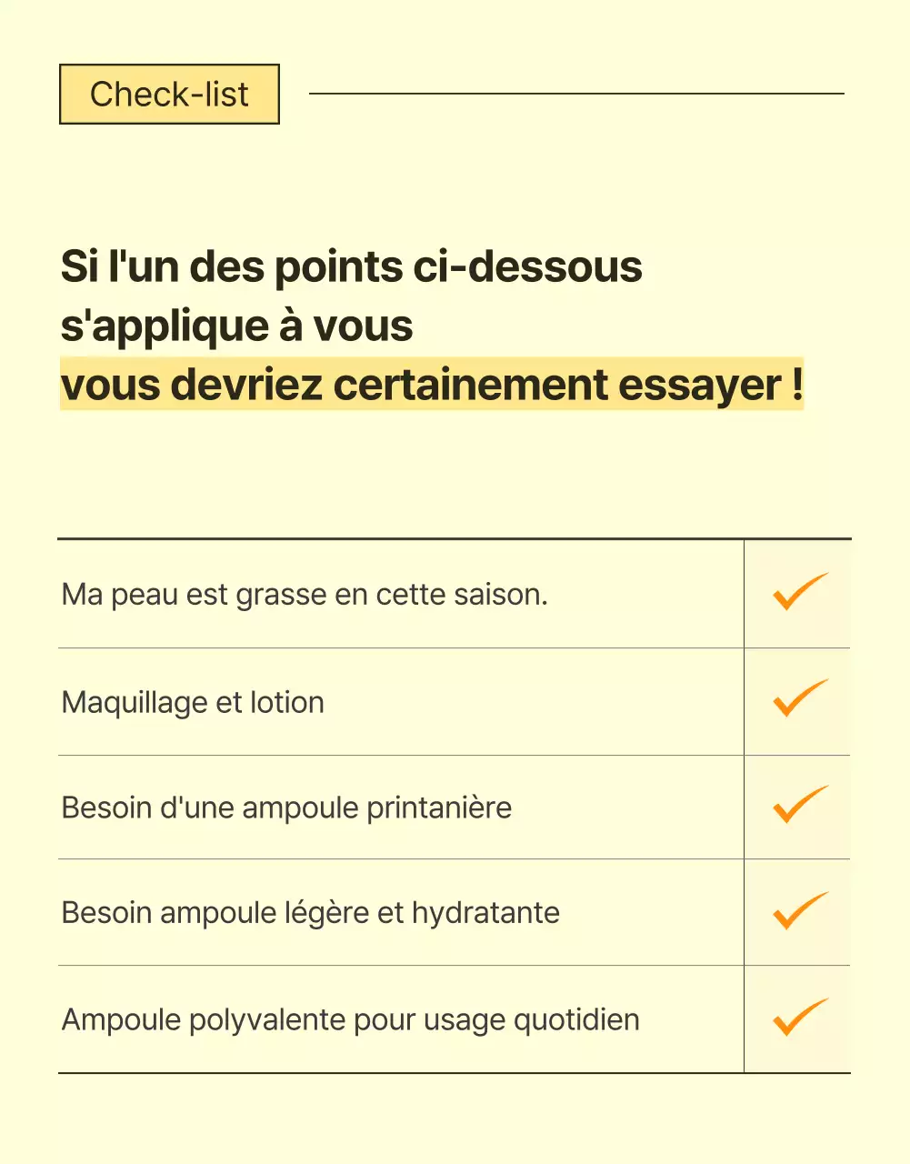 Promotion simple, optimisée pour les mobiles et détaillée sur les soins de la peau en jaune et orange