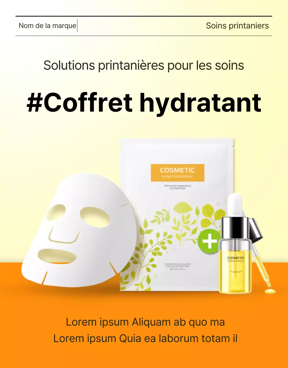 Page de couverture simple, jaune et orange, pour les soins de la peau et les cosmétiques