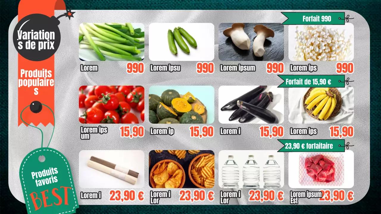 A propos du prospectus d'épicerie pop-art orange et vert