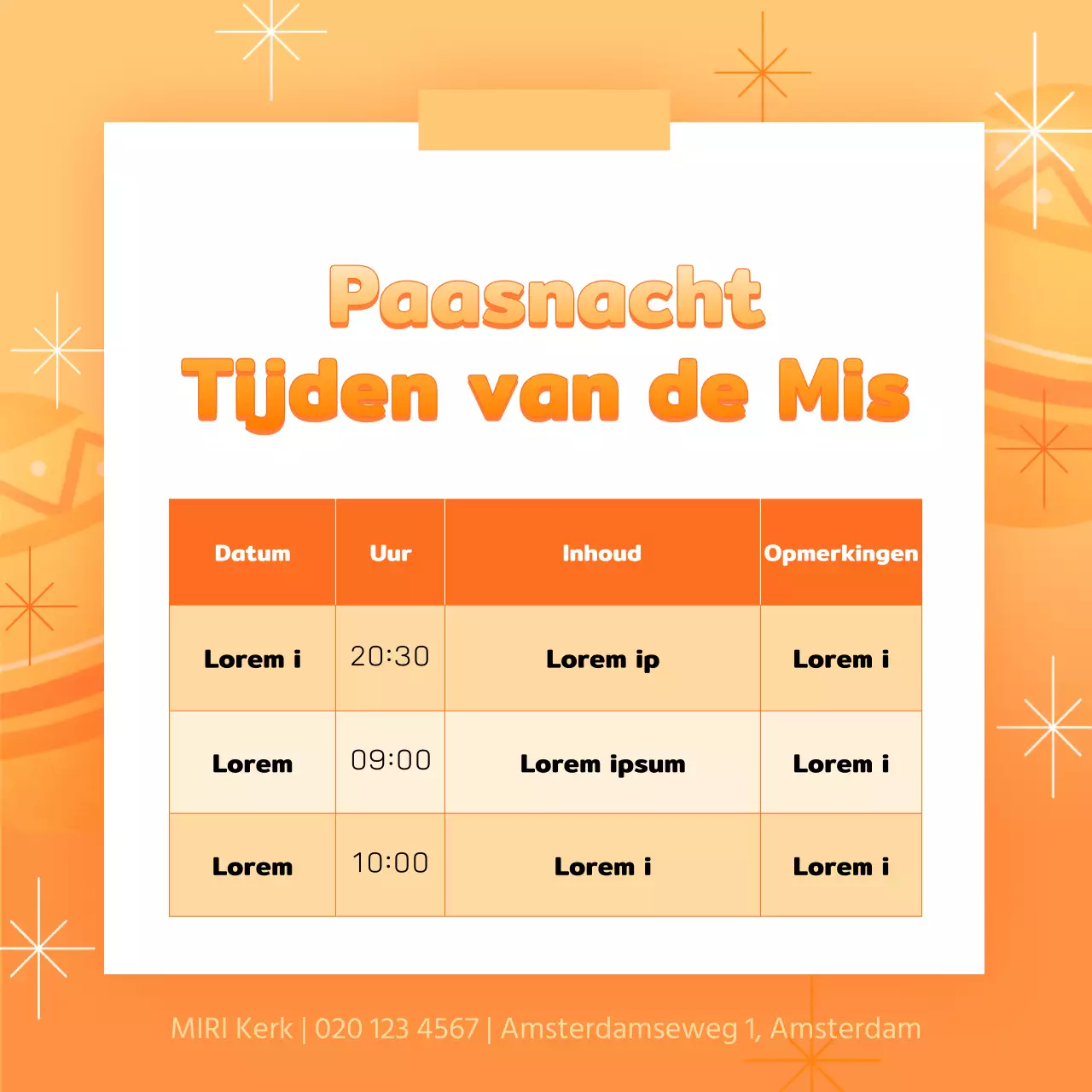 Een oranje en gele pop-art paasaankondiging