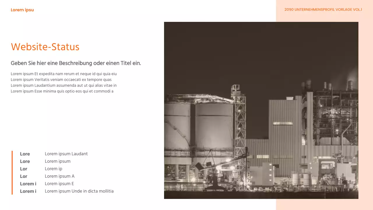 Ein moderner, orange-weißer Briefkopf für ein Unternehmen der Schwerindustriechemie