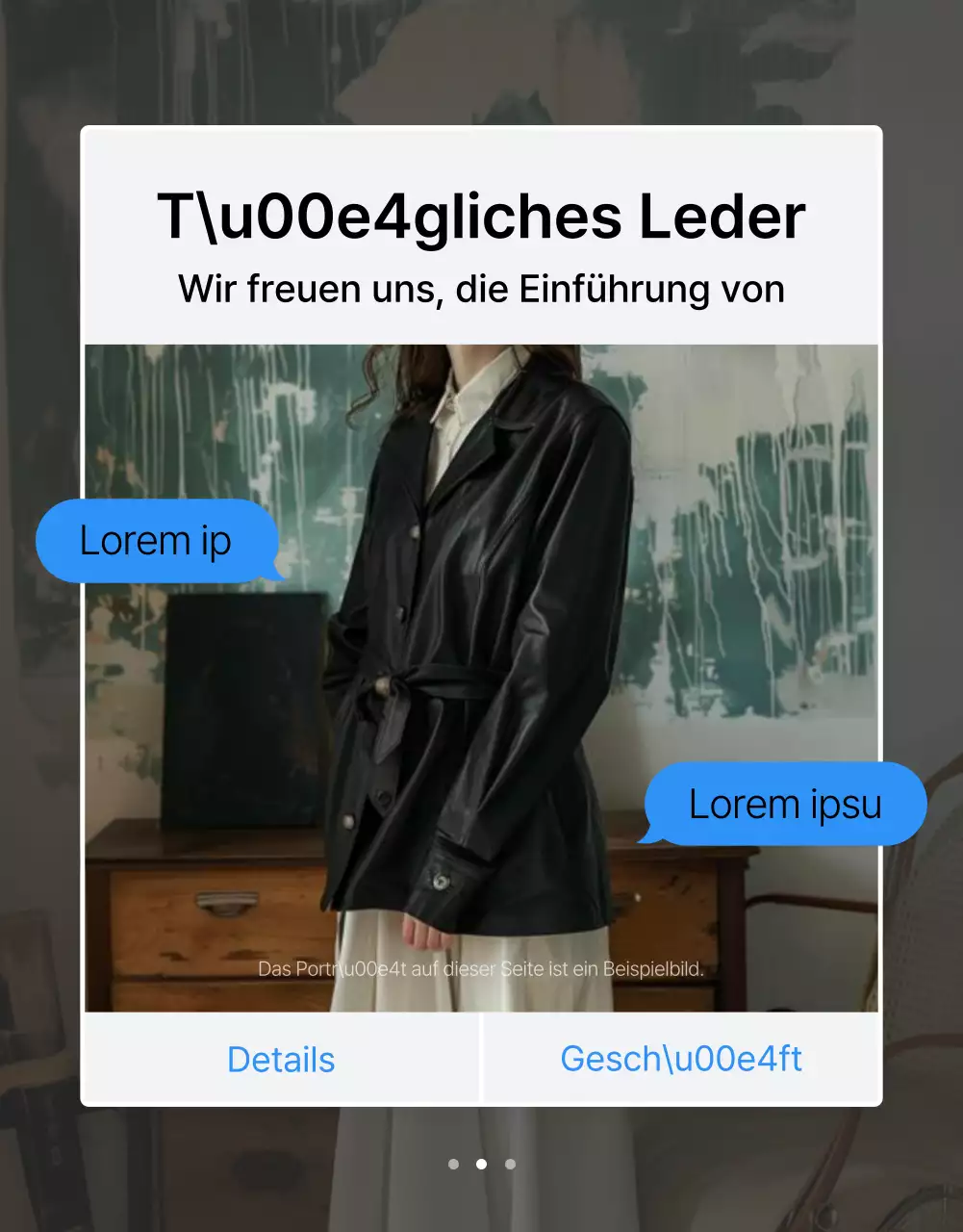 Fördern Sie eine trendige blau-weiße Mode-Detailseite für Mobiltelefone