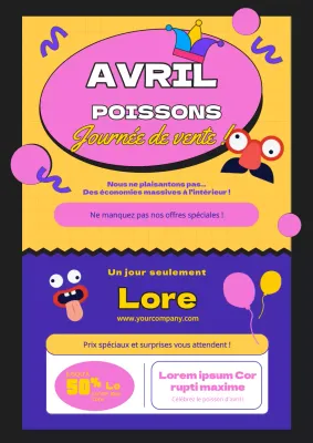 Annonce de vente de poisson d'avril moderne bleu et jaune
