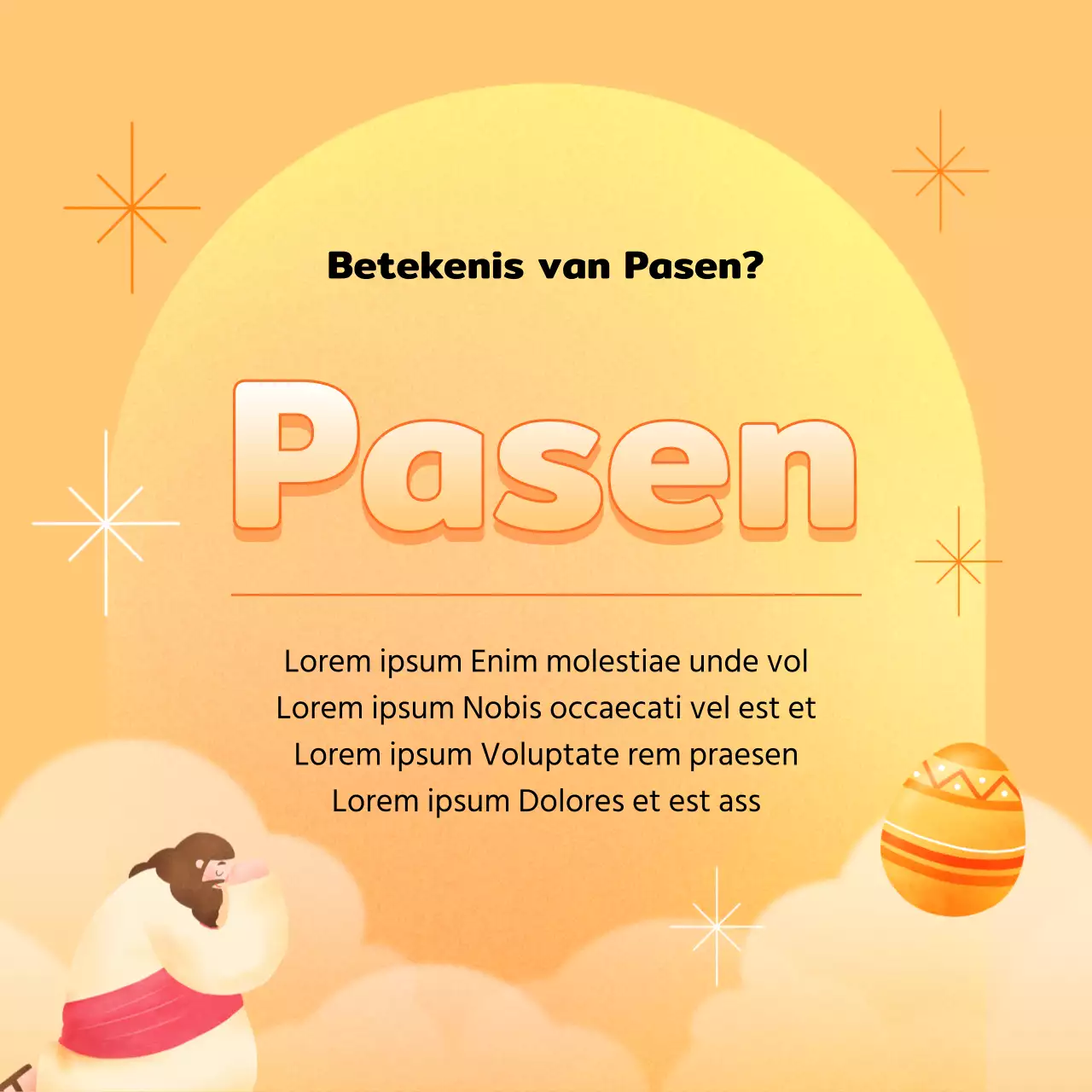 Een oranje en gele pop-art paasaankondiging