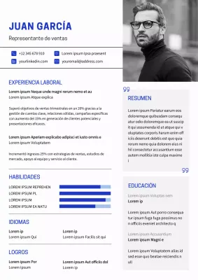 Currículum vitae mínimo blanco de representante de ventas
