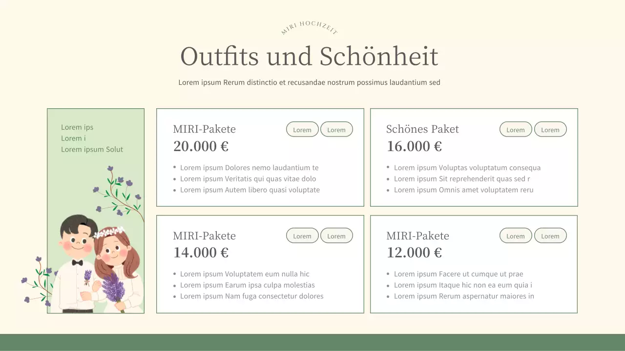 Hübscher Marketingplan eines Hochzeitsplaners in Grün und Elfenbein