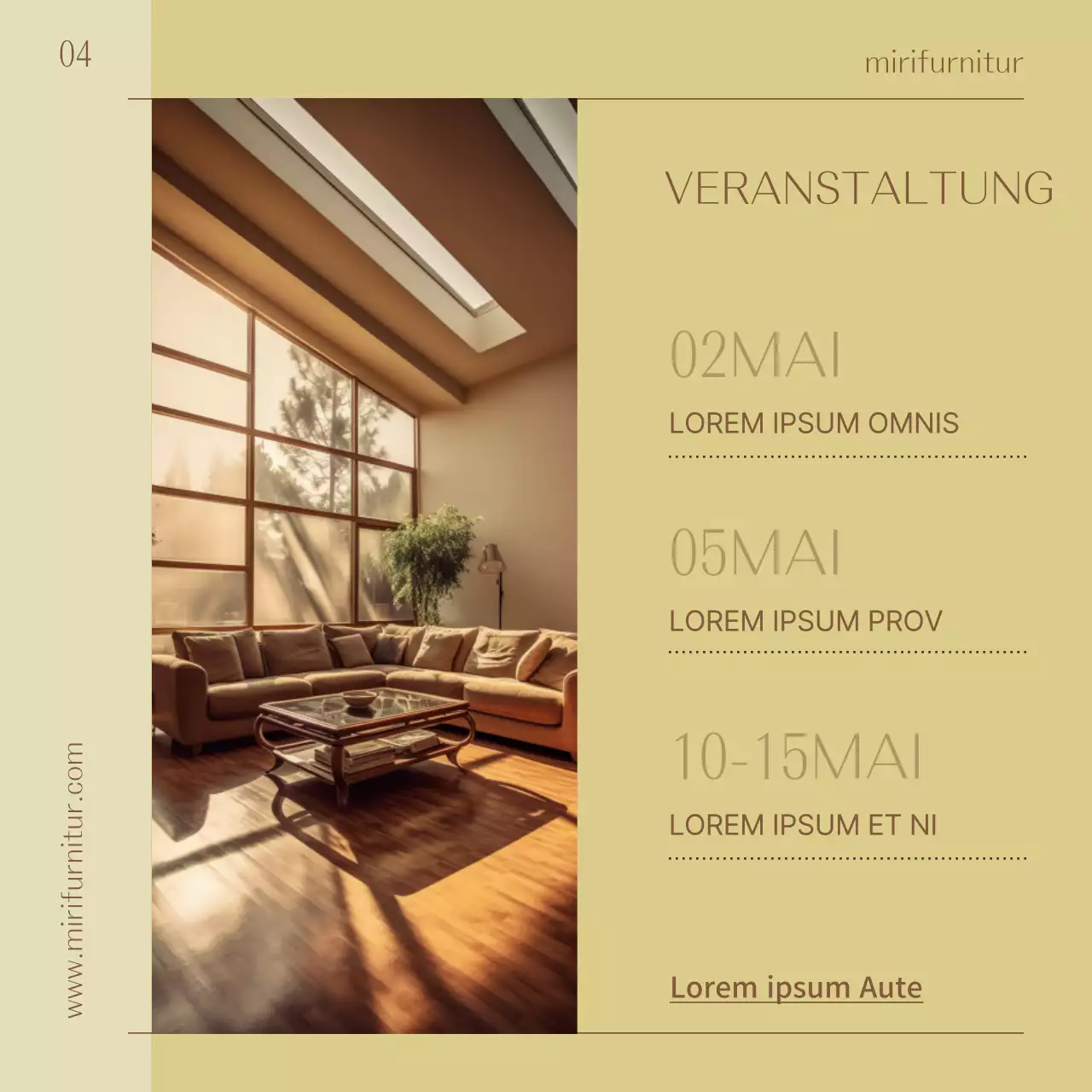 Förderung eines einfachen Inneneinrichtungsprodukts in Gelb und Braun