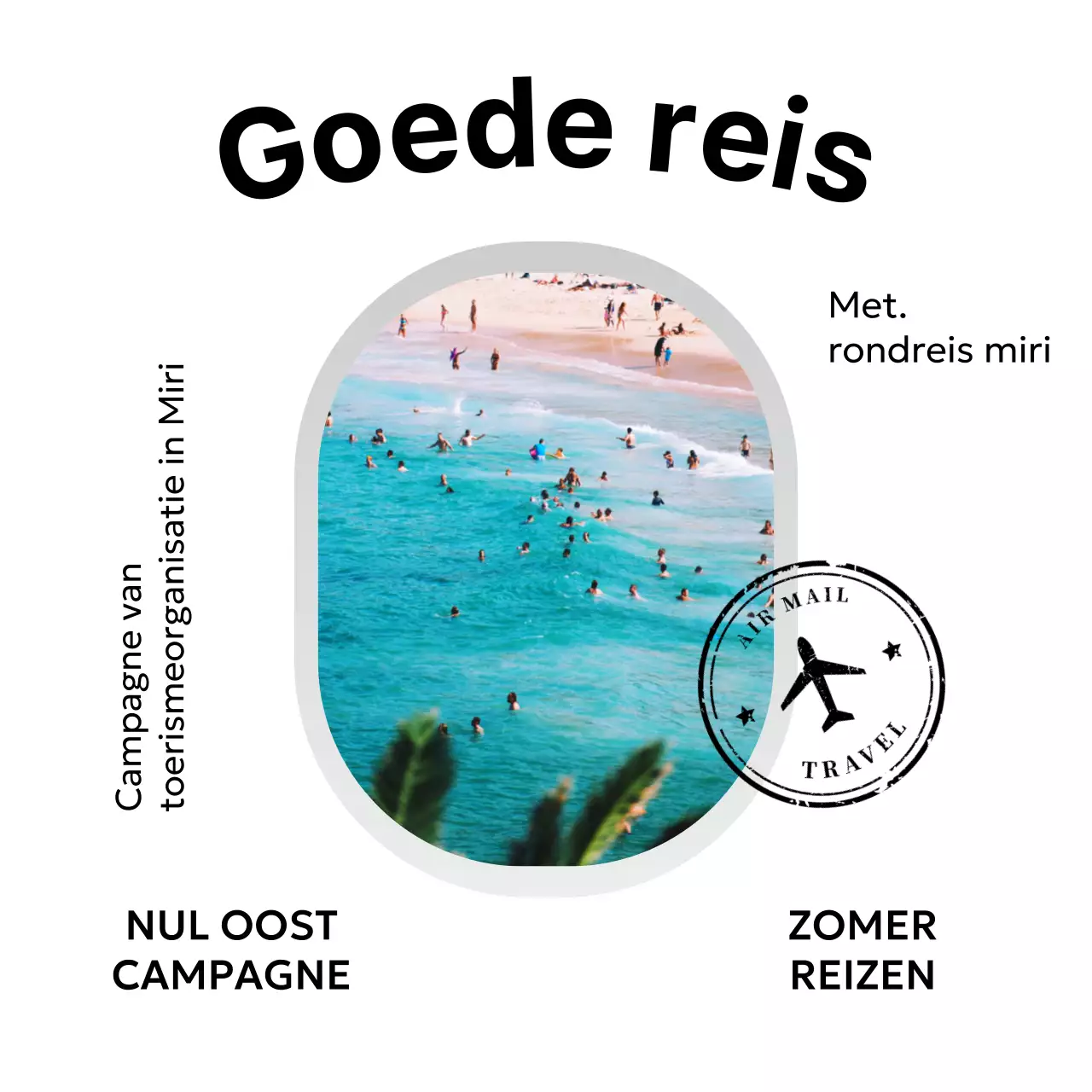 Reiscampagne met strandfoto's in raamkozijnen