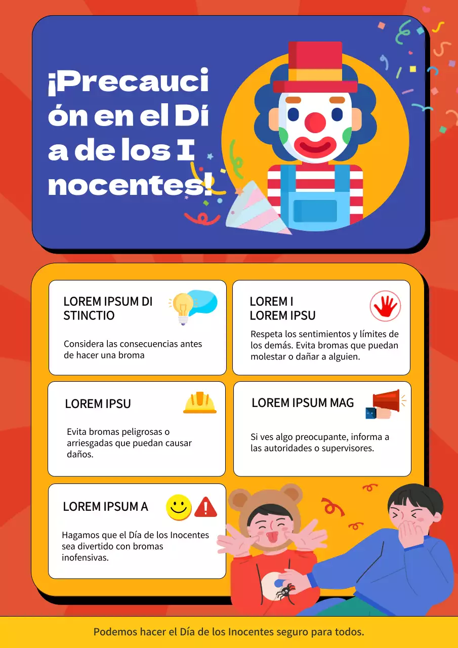Aviso de ideas modernas azules y rojas para el Día de los Inocentes