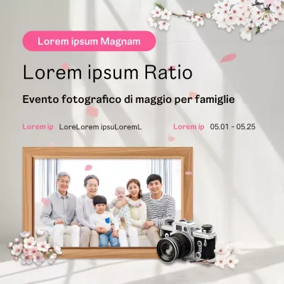 Annuncio per un simpatico evento fotografico di famiglia in bianco e rosa