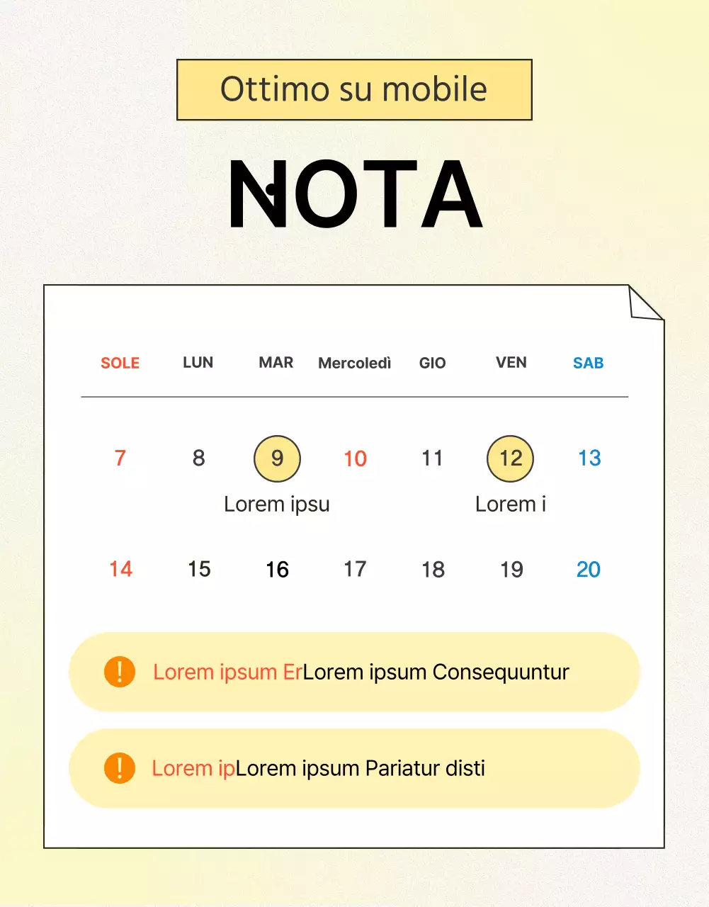 Promuovere semplici istruzioni e avvertenze gialle e arancioni per l'ottimizzazione dei dispositivi mobili.
