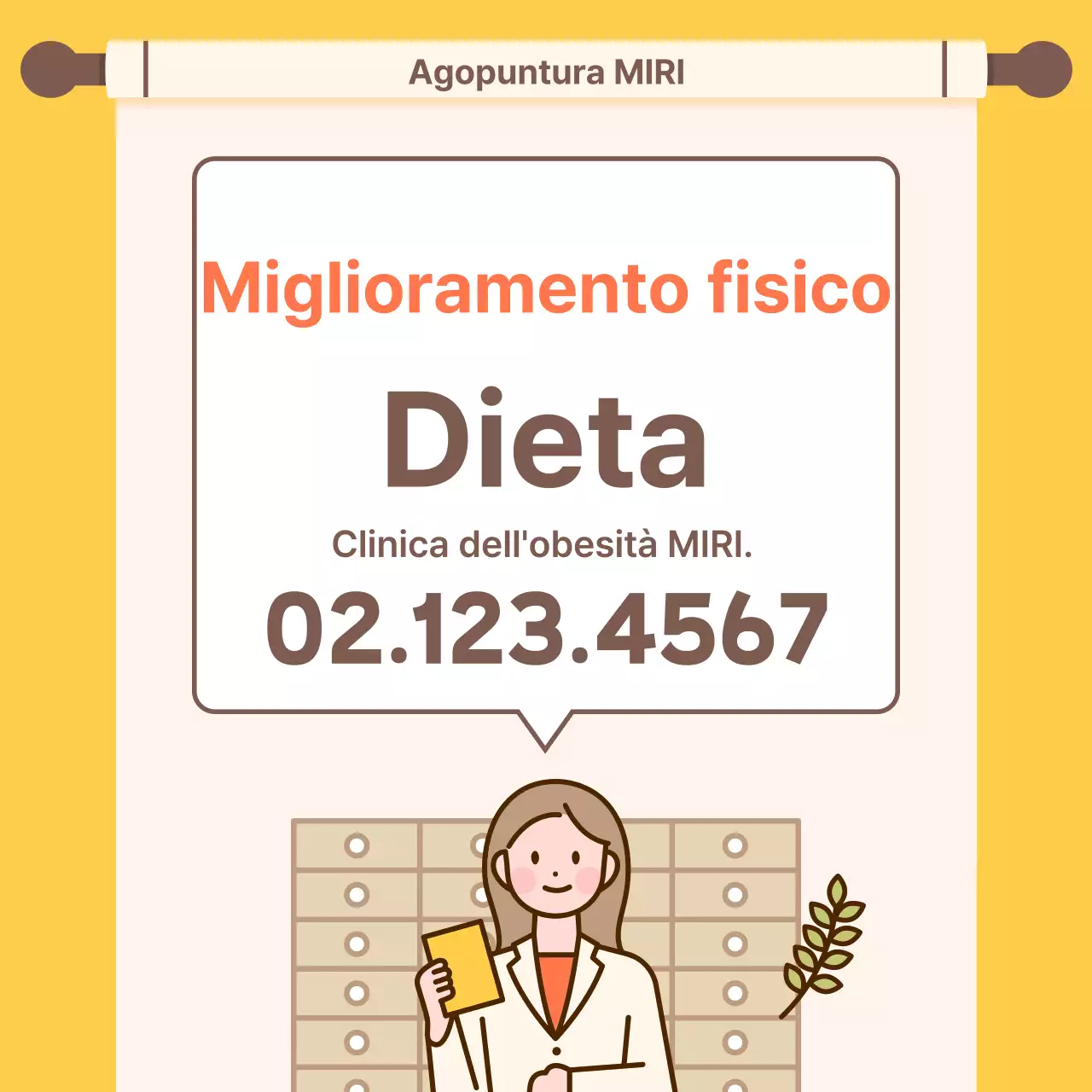 Promozione kitsch arancione e gialla della clinica di medicina cinese per la dieta