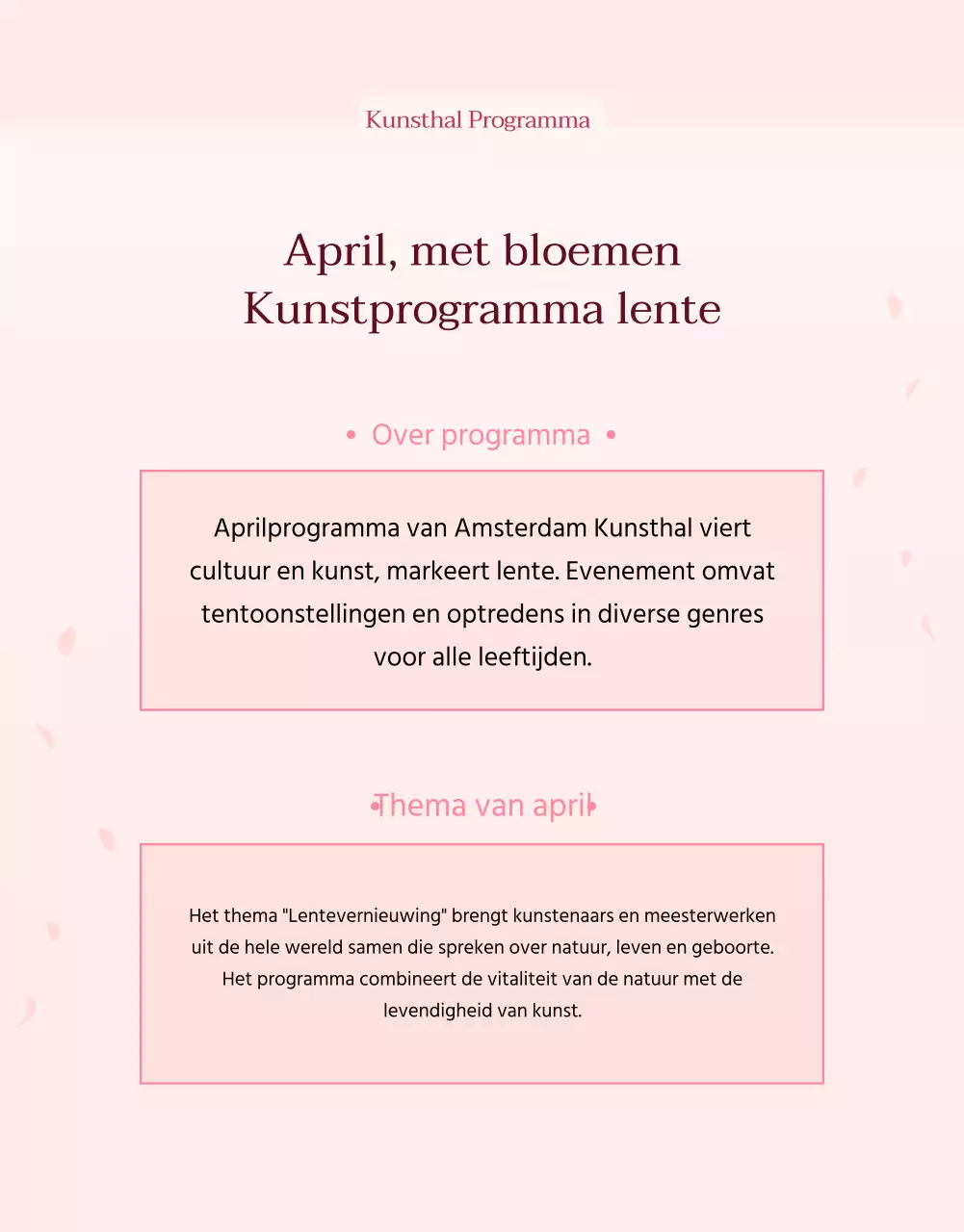 Promotie van het roze en witte high-end kunstcentrumprogramma