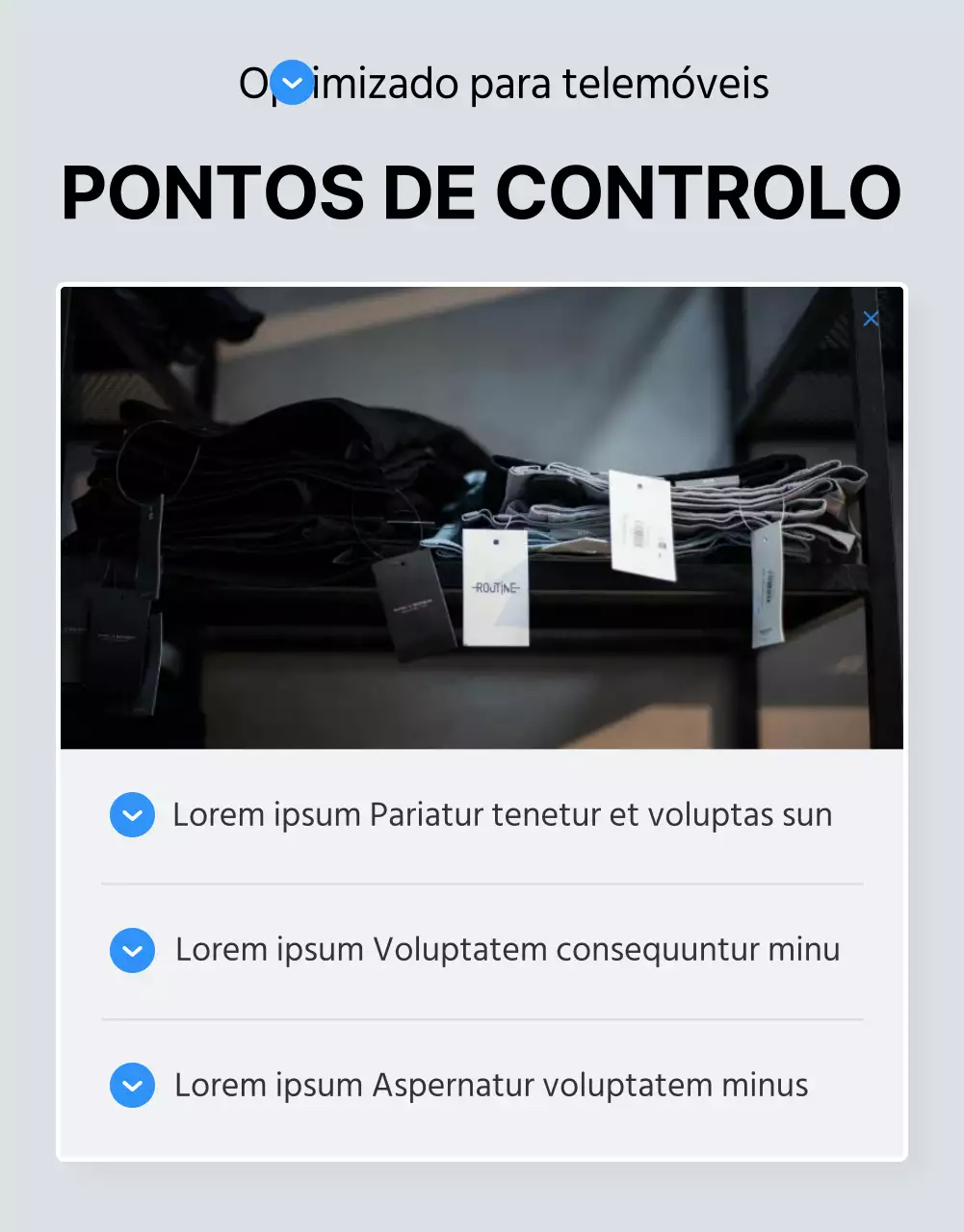 Promover o ponto de controlo da página de detalhes da moda azul e branca