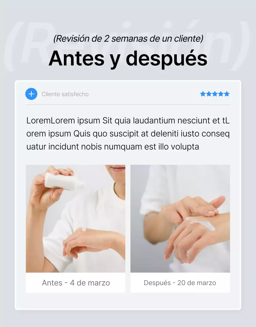 Promover una revisión de una página de detalles de moda en azul y gris