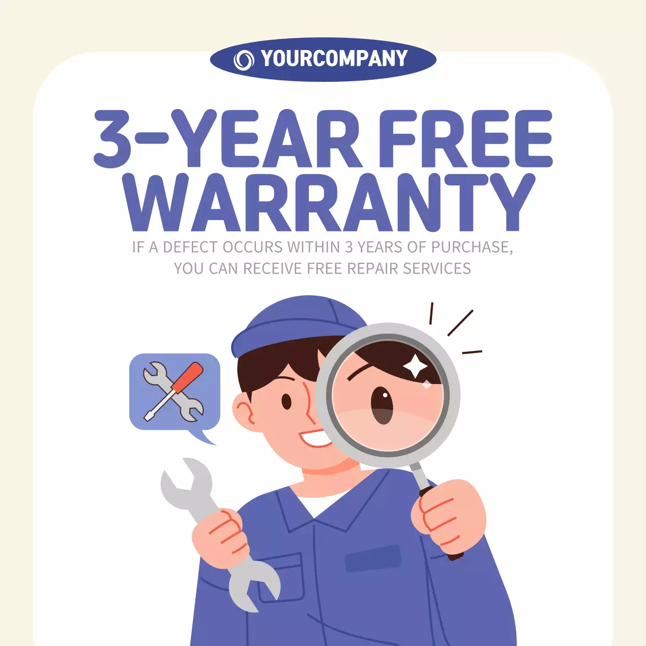 Blue Simple Warranty Announcement Social Media Post