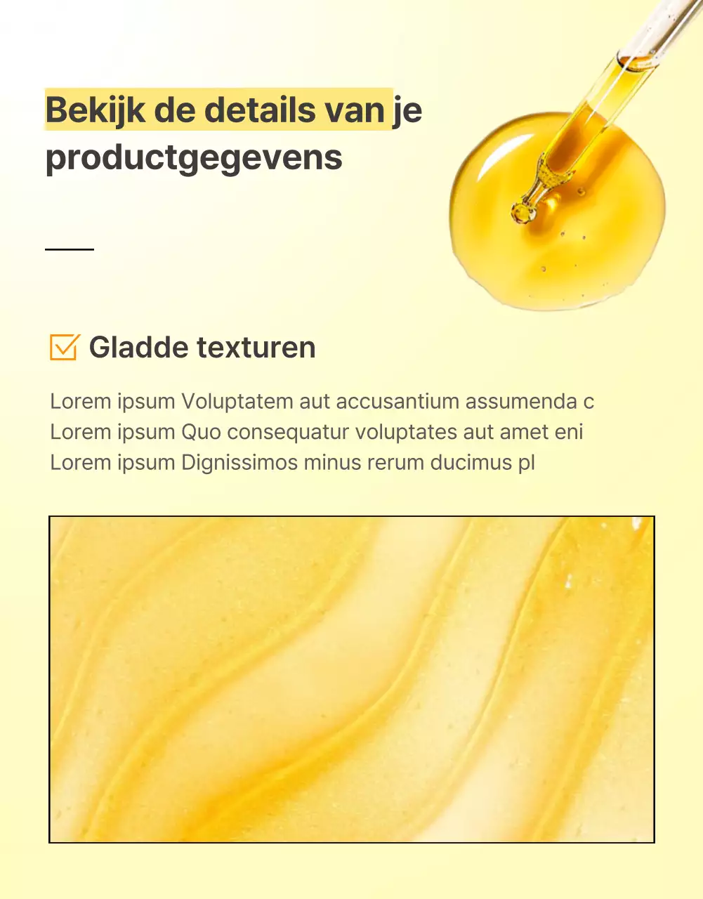 Beschrijf en detailleer eenvoudige huidverzorgingsproducten in geel en oranje
