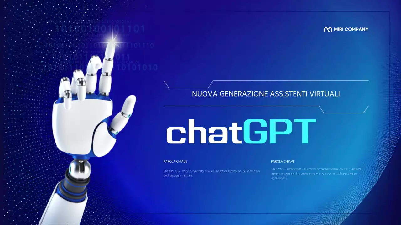 Una presentazione dell'intelligenza artificiale cibernetica in colori blu e fluorescenti