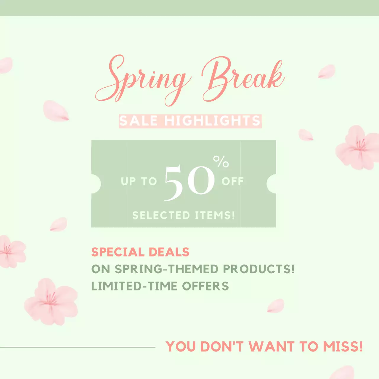 Postagem de mídia social de promoção de primavera verde e elegante