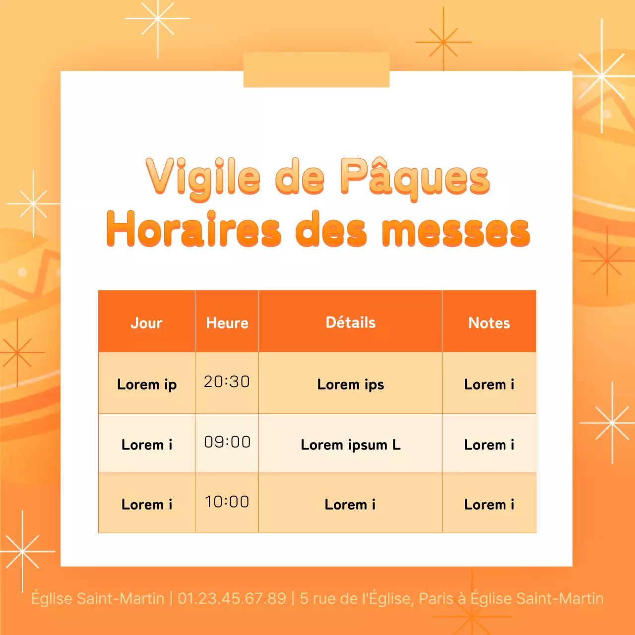 Un message de Pâques pop-art orange et jaune