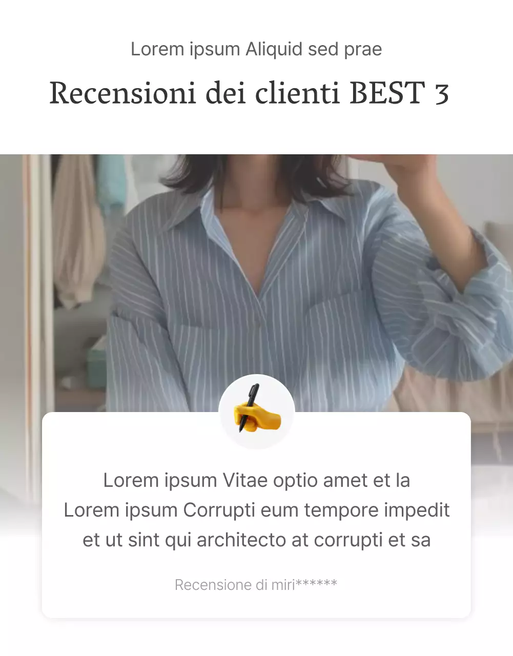 Una recensione o una pubblicità per un negozio di moda con un semplice stile emoji bianco e grigio.