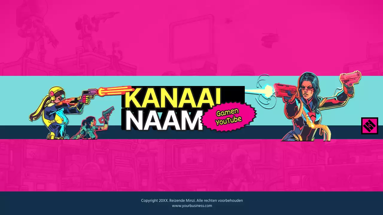 Retro cartoon YouTube kanaal cover in roze en geel