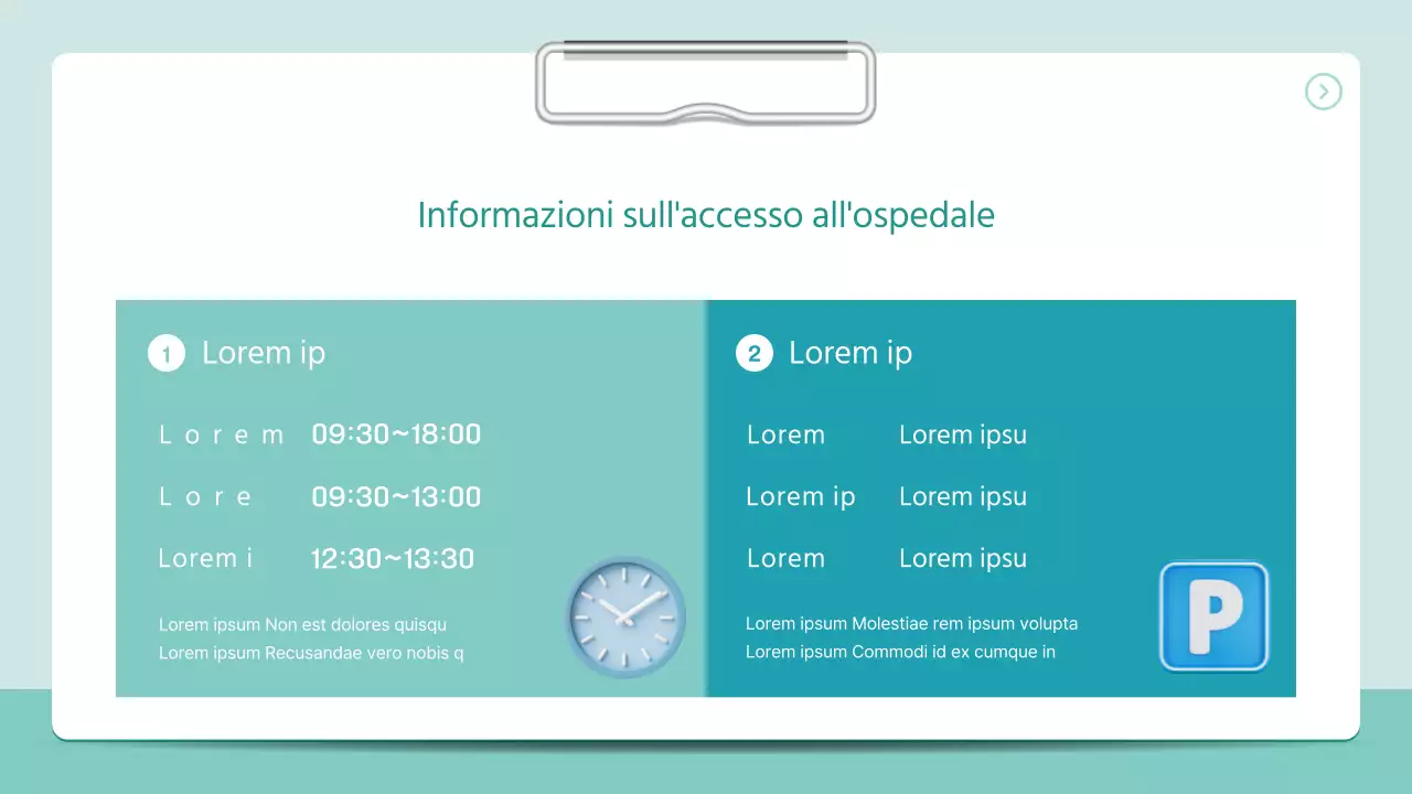 Un semplice prospetto ospedaliero in stile raccoglitore 3D con i colori della menta.