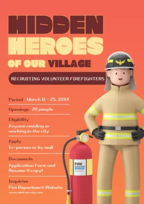 Orange Retro Firefighter Recruitment Poster