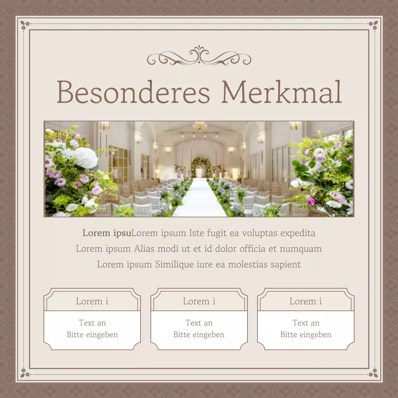 Werbung für eine klassische Hochzeitslocation in Beige und Elfenbein