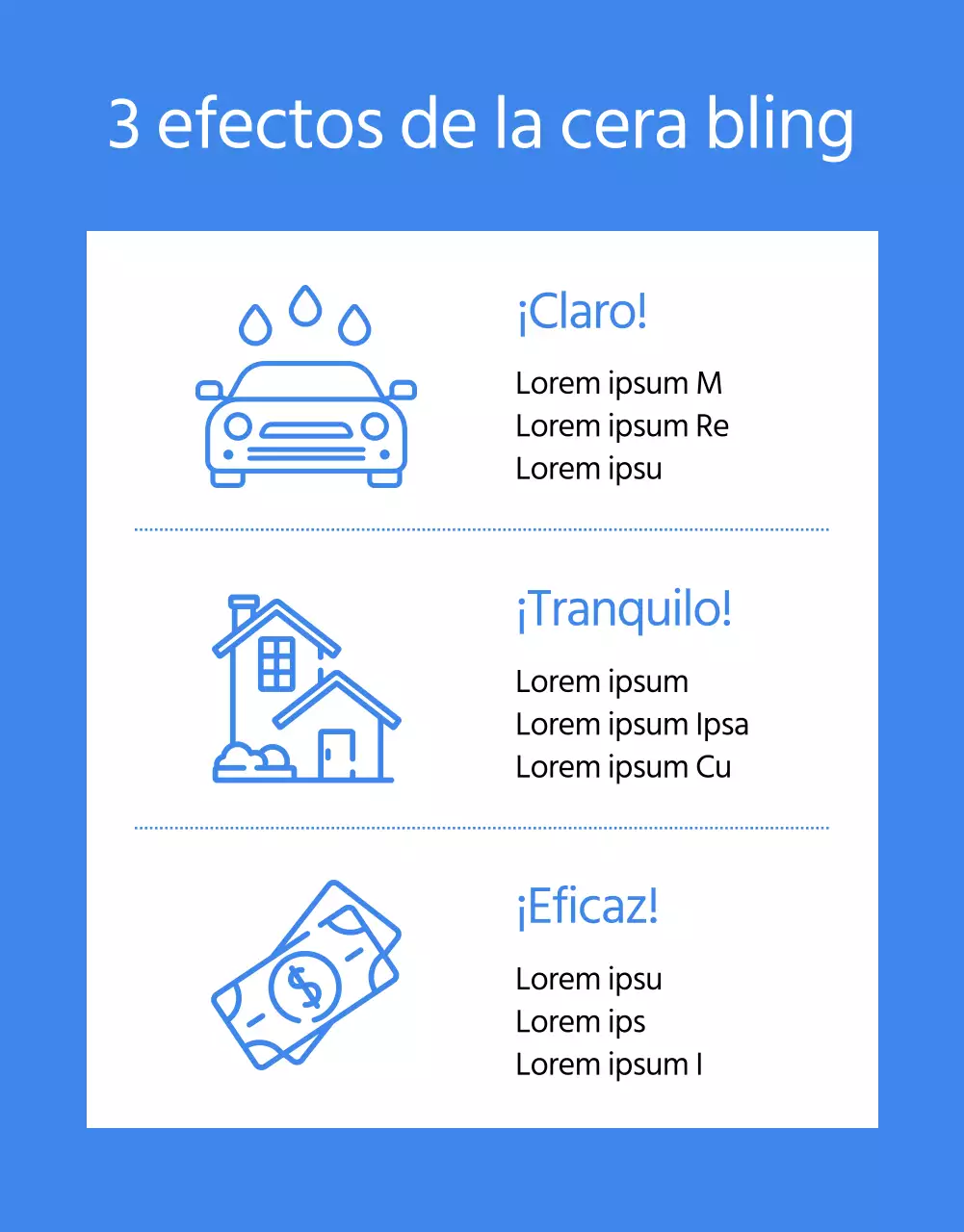 Anuncio minimalista de lavado de coches con fondo azul