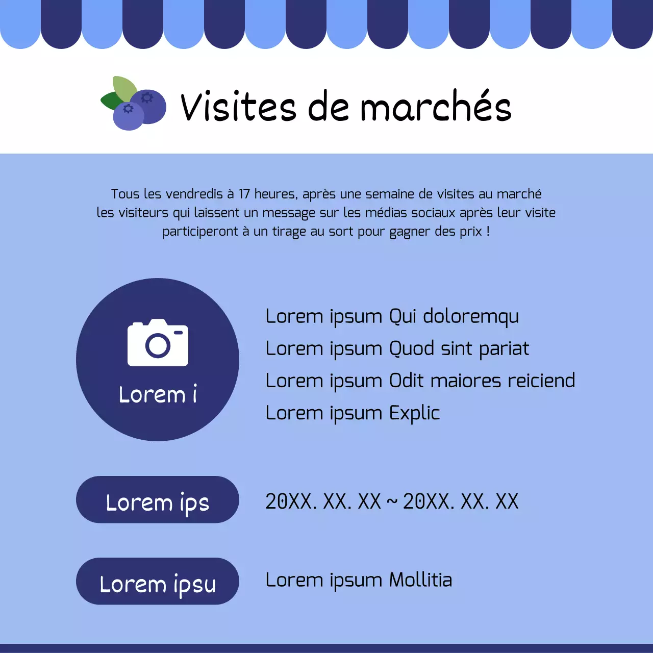 Promouvoir un marché moderne et traditionnel en rouge et bleu marine