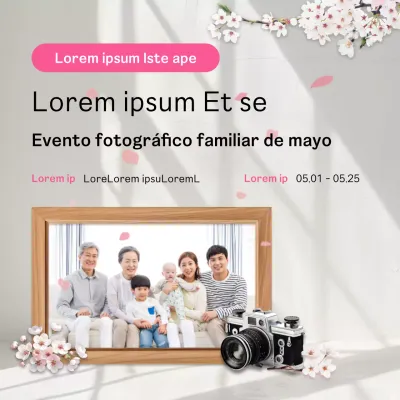 Anuncio para un bonito evento fotográfico familiar en rosa y blanco