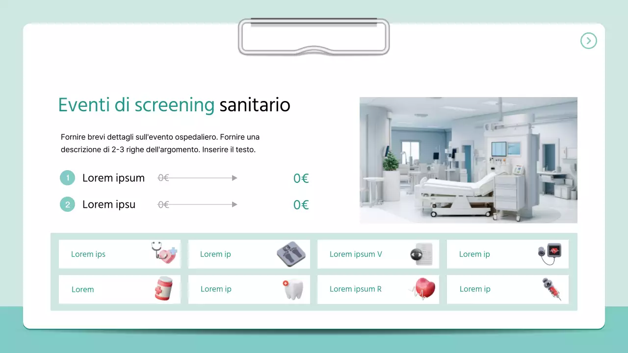 Un semplice prospetto ospedaliero in stile raccoglitore 3D con i colori della menta.