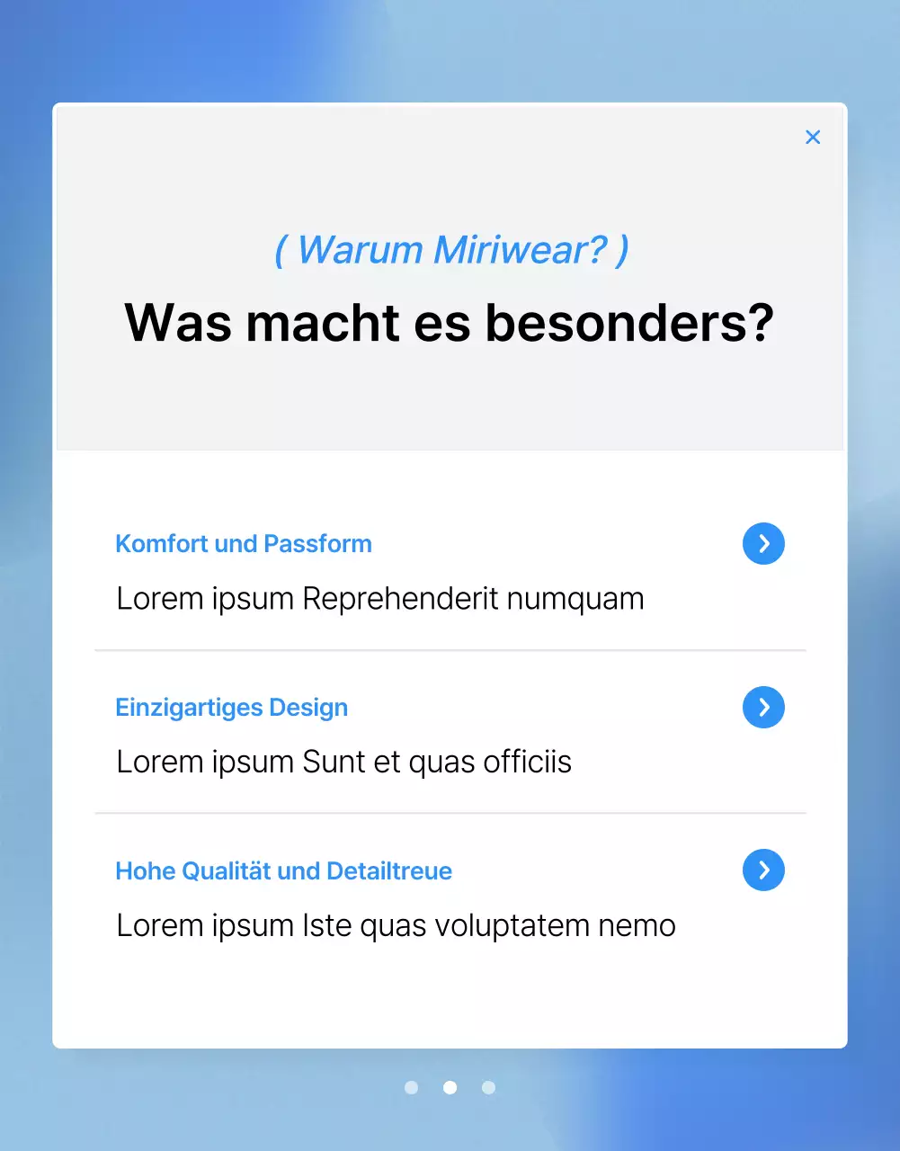 Förderung einer trendigen blau-weißen Mode-Detailseite als Intro