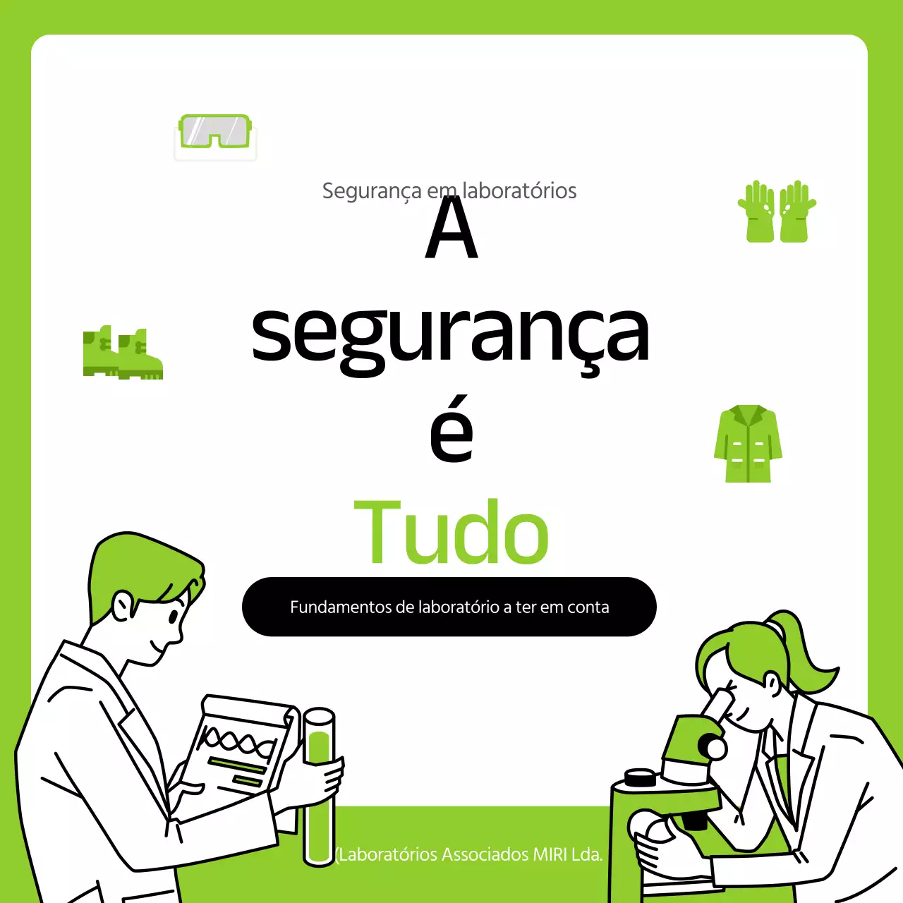 Materiais de formação modernos, em verde-lima, sobre segurança no laboratório