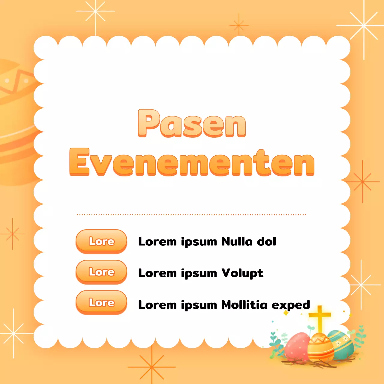 Een oranje en gele pop-art paasaankondiging