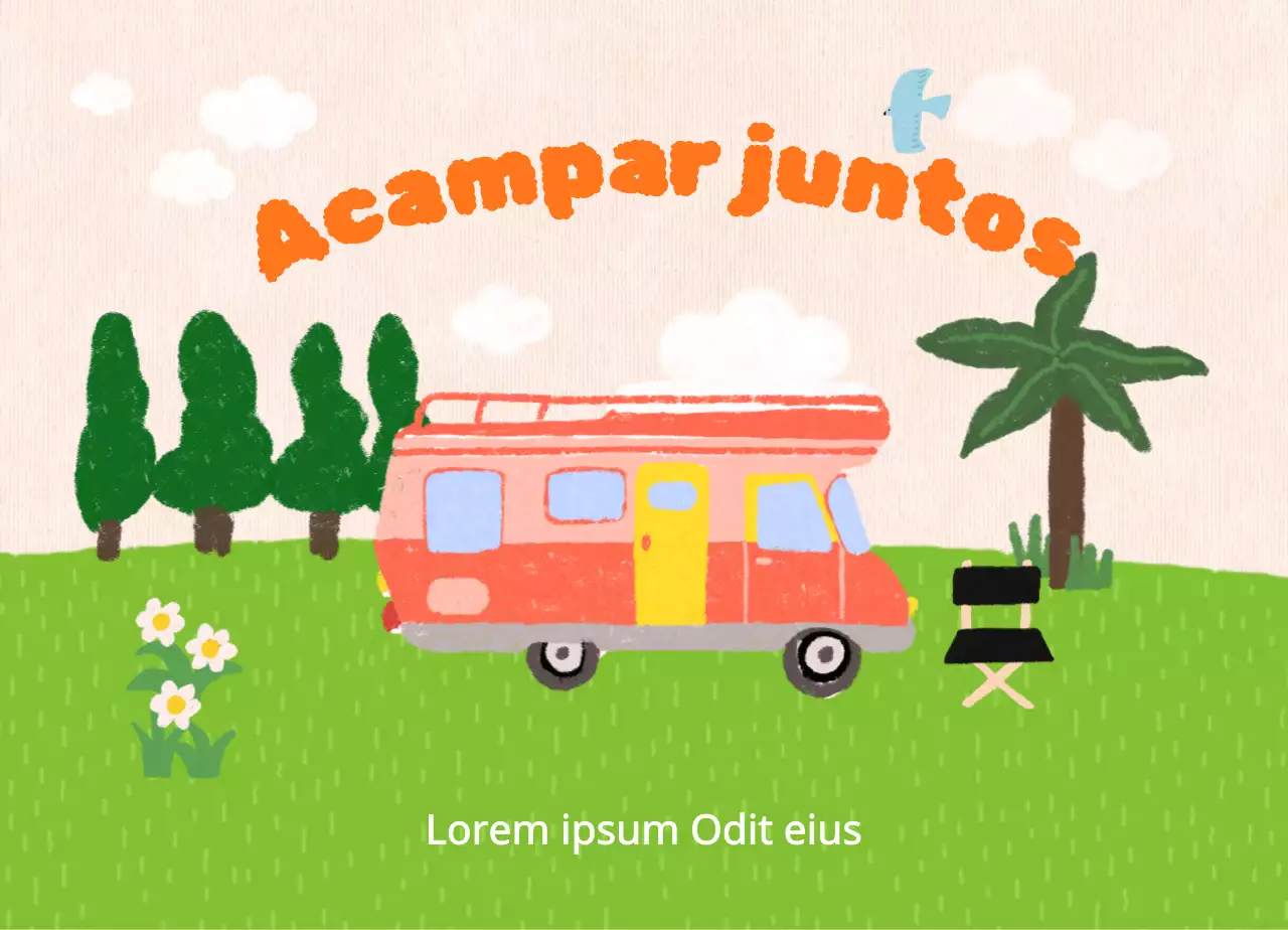 Tienda de alquiler de autocaravanas con coloridas ilustraciones de campings