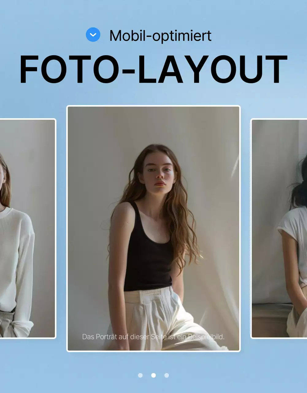 Fördern Sie ein trendiges blau-weißes Mode-Detailseiten-Fotolayout