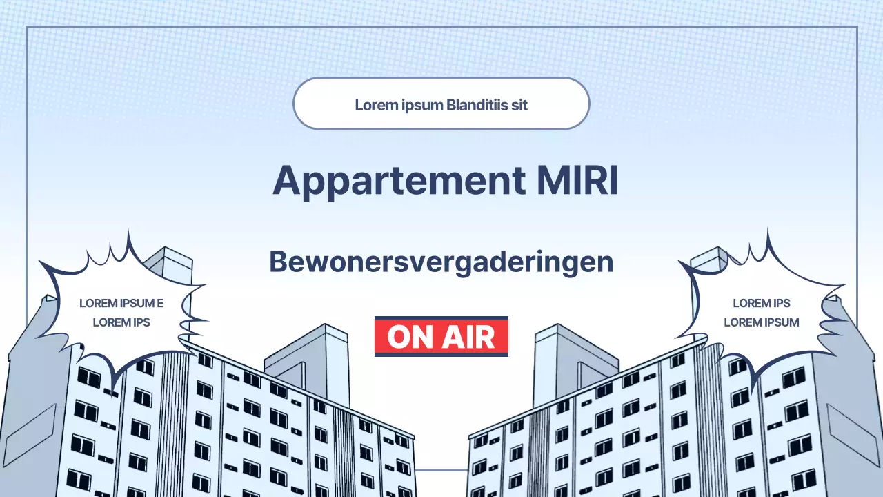 Informatie over de bewonersvereniging van het appartement in lichtblauw met rode accenten