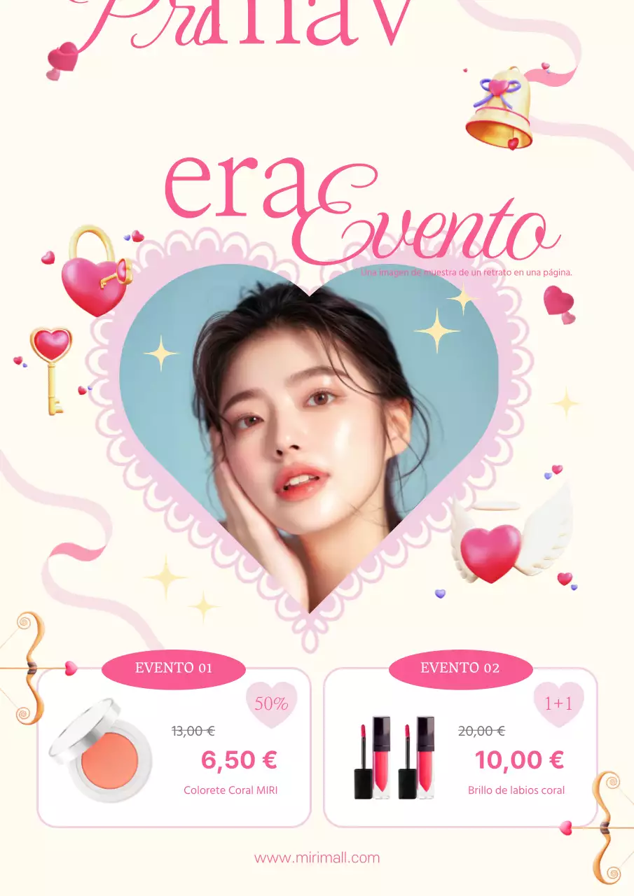 Folleto promocional de una magnífica venta de cosméticos rosa de primavera