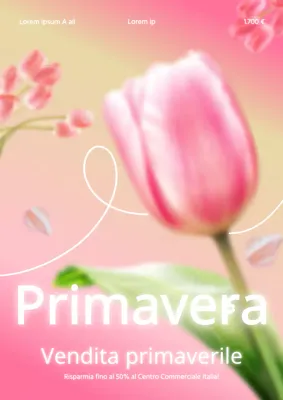 Un poster colorato in bianco e rosa che promuove l'evento di vendita Spring Cheer del centro commerciale.