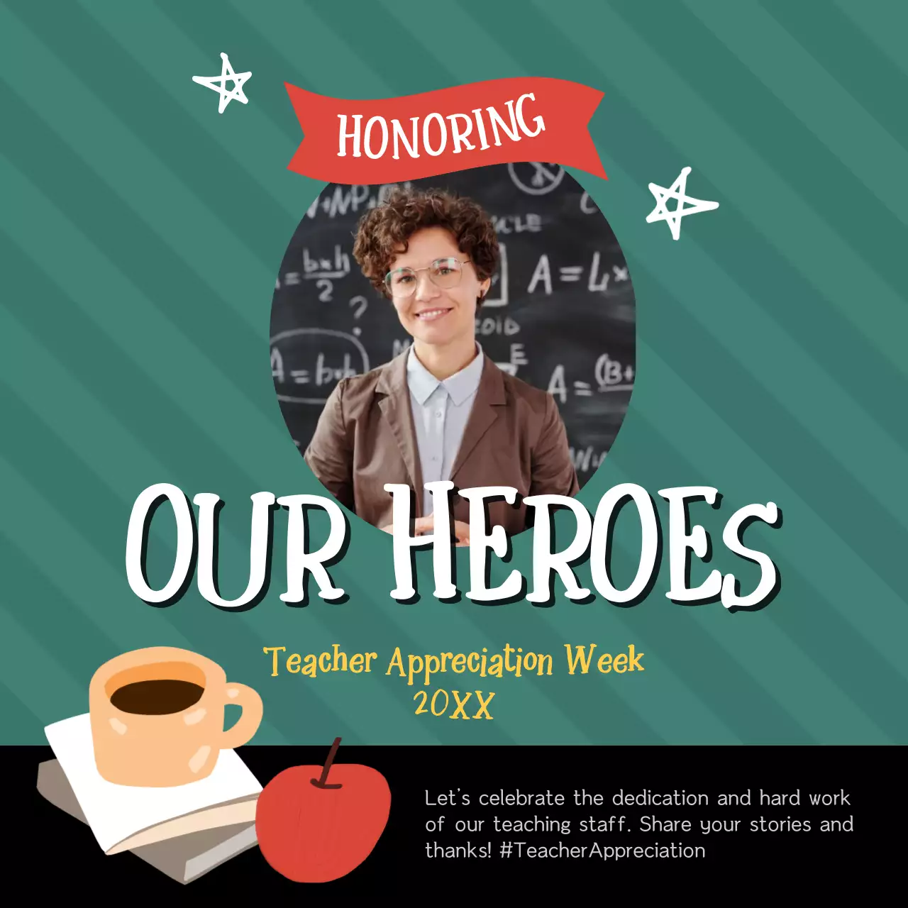 Green Retro Teacher Announcement Social Media Post