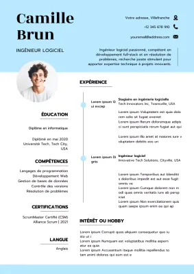 Sky Blue Simple Software Engineer Resume (CV d'ingénieur logiciel)