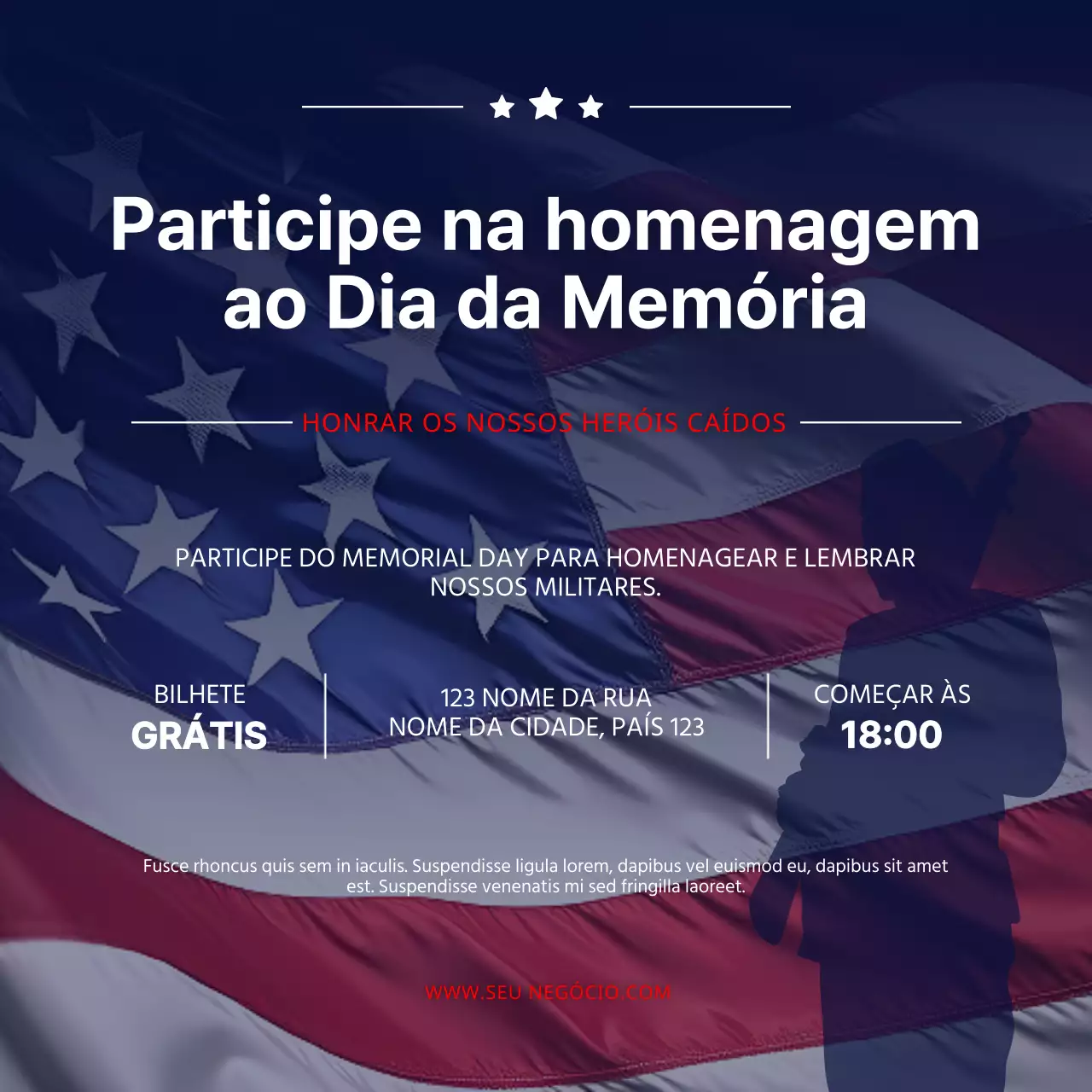 Convite para evento de homenagem ao Dia do Memorial vermelho-marinho simples