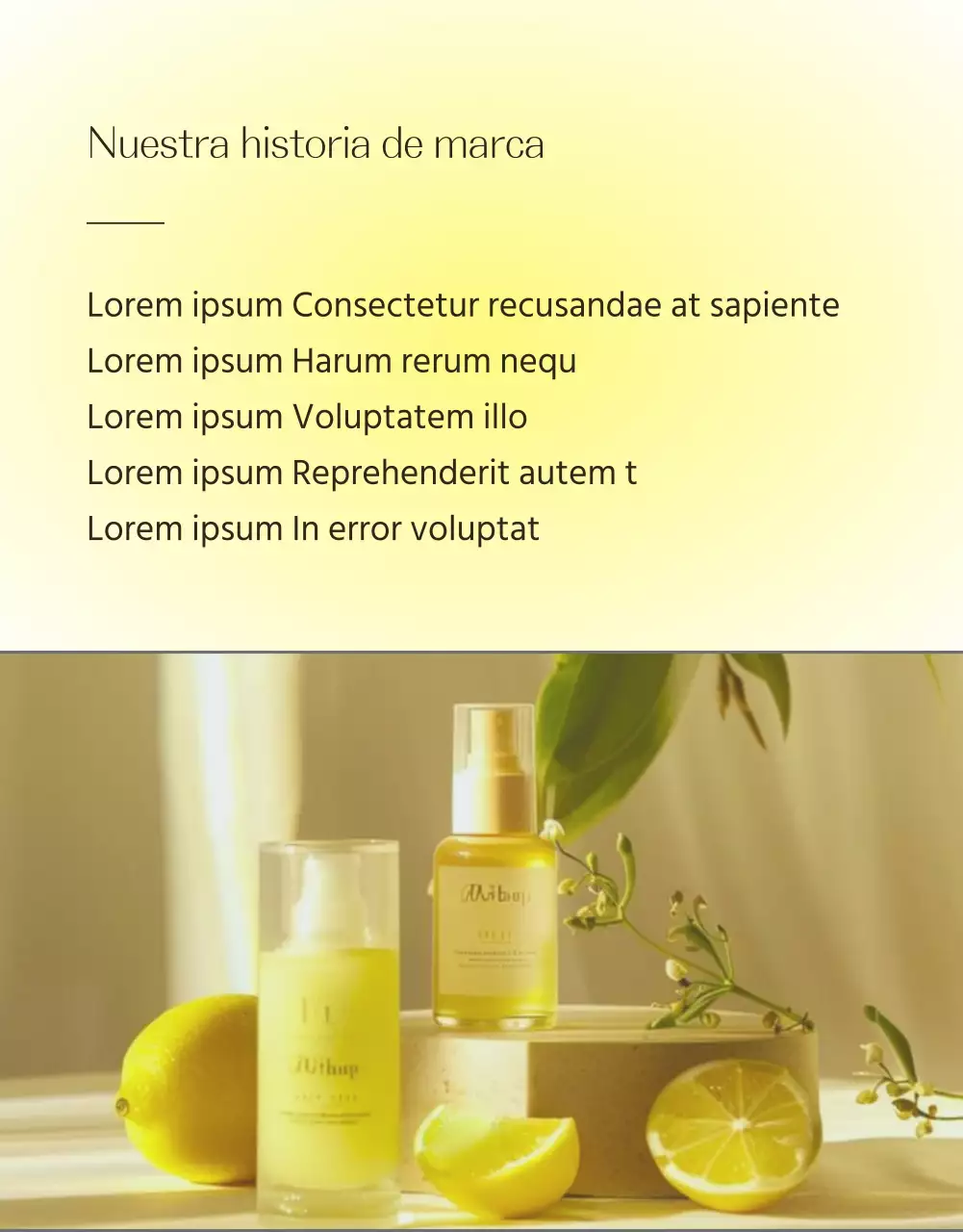 Promover una sencilla página de presentación de cosméticos para el cuidado de la piel en amarillo y naranja